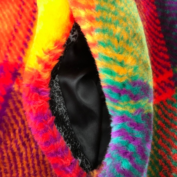 Monterey Fashions VTG Women's Rainbow Plaid Faux Fur Coat/Jacket Size Med Petite - Picture 7 of 13